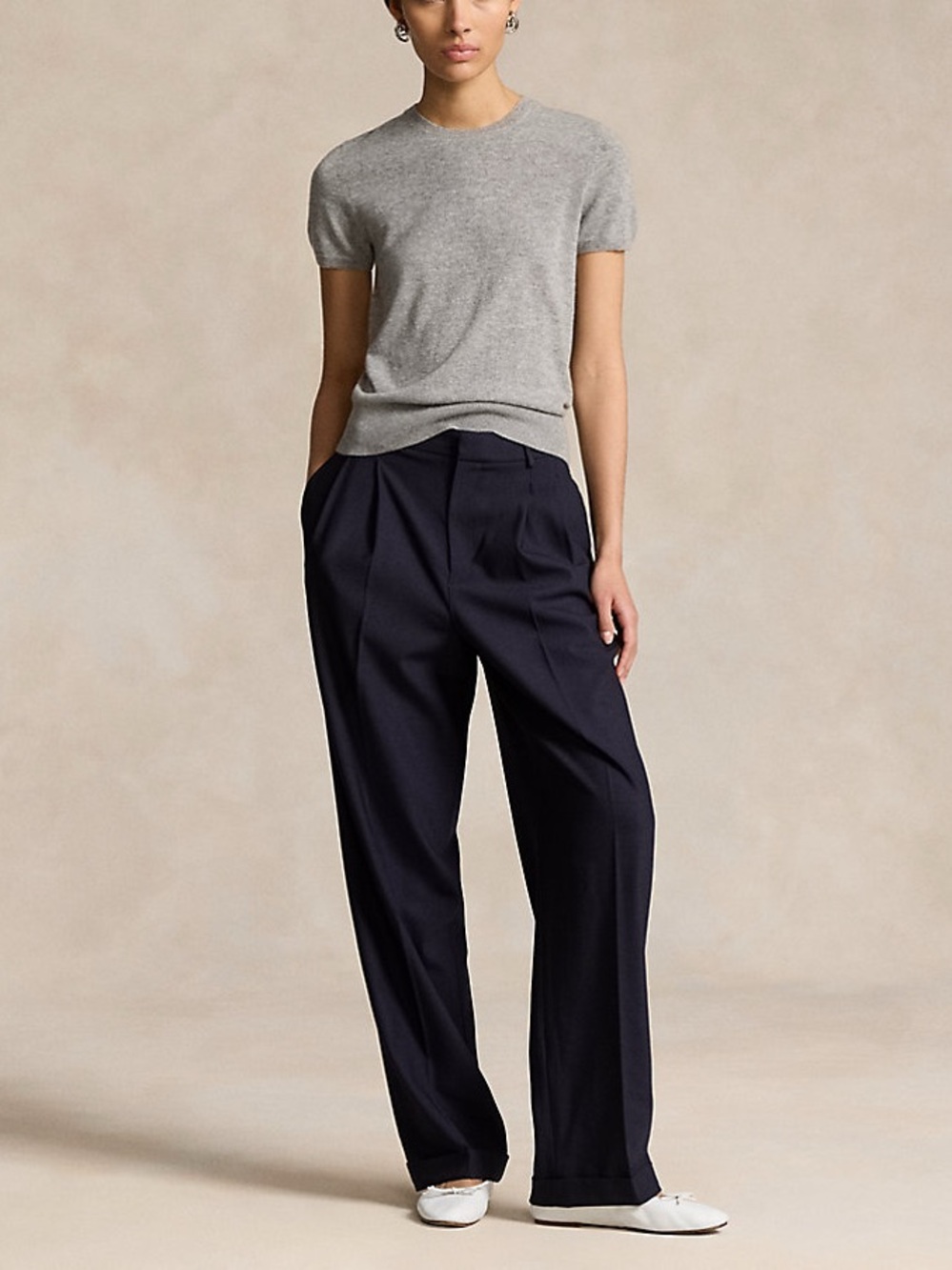 Polo by Ralph Lauren Wool Faille Pleated Navy Trousers High Rise Relaxed Fit 12